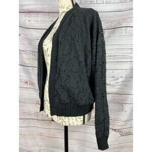 Rory Beca Forever 21 Open Front Lace Cardigan Women L Lined Black Long Sleeve